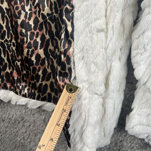 Betsy Johnson White Faux Fur Jacket Coat Size Large Animal Print Lining *READ* - Picture 9 of 10